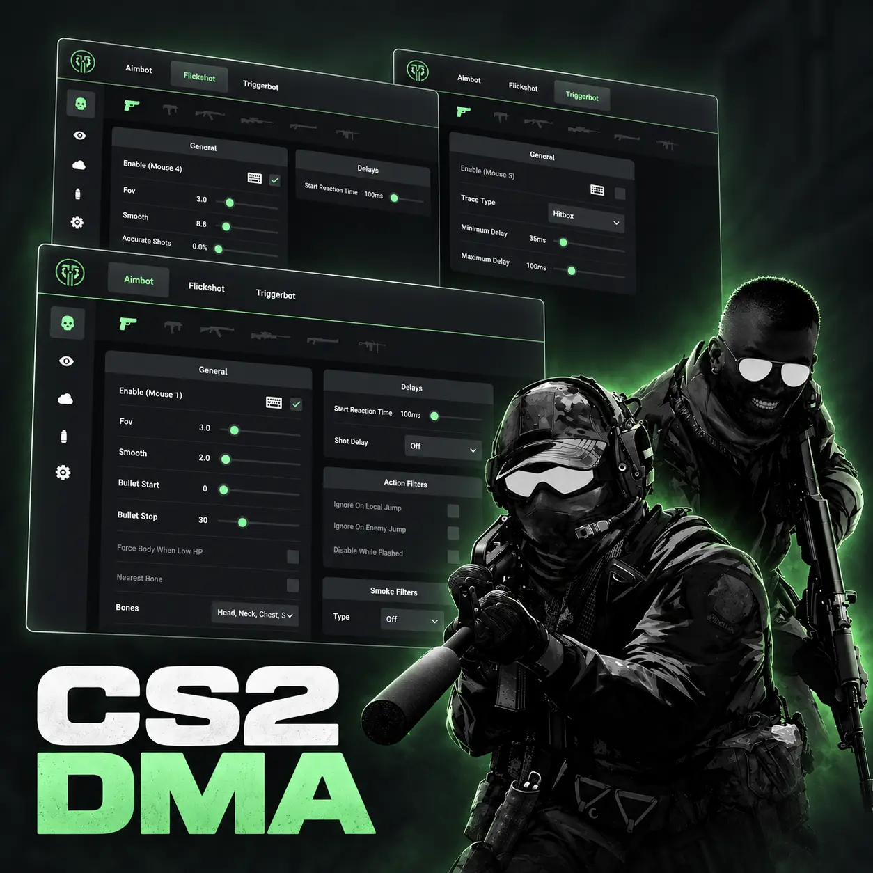 Capa do CS2 Pro Usermode com dois personagens de Counter-Strike 2 e a interface do produto.